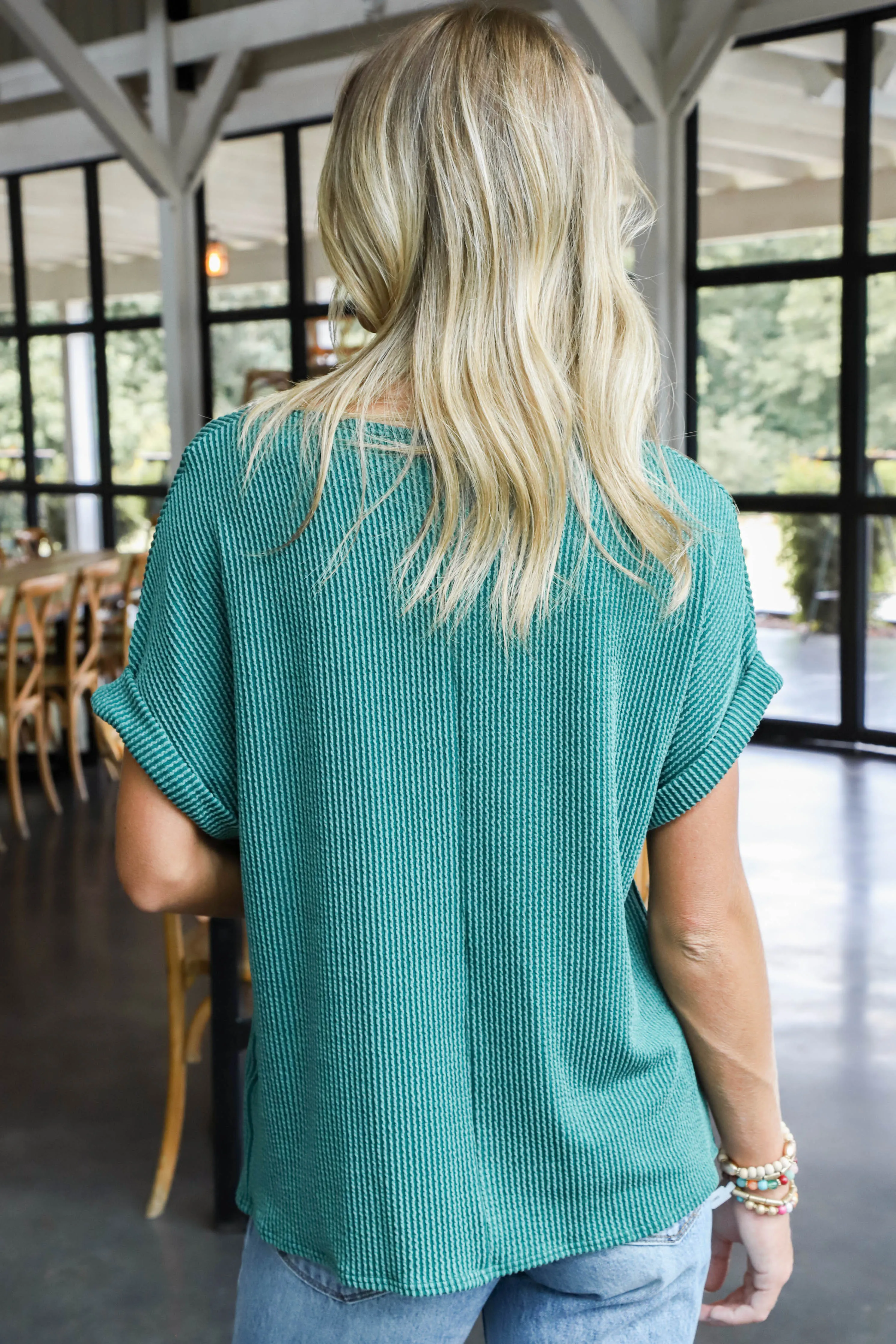 Jana Ribbed Short Sleeve Top, Hunter Green