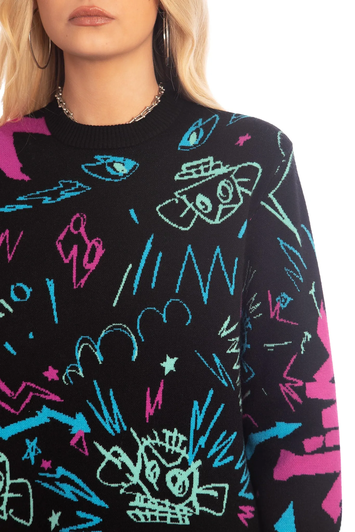 Jinx Graffiti Oversized Knit Sweater