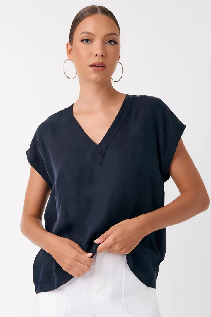 Karina Cupro V Neck Top Navy/Pack