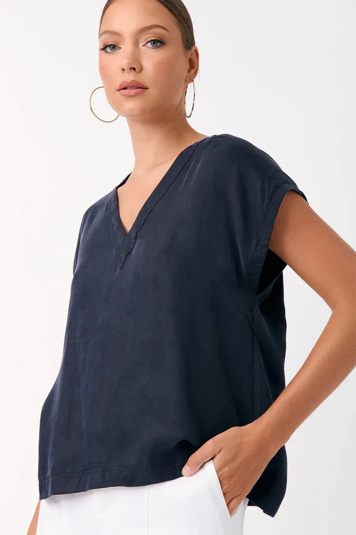 Karina Cupro V Neck Top Navy/Pack