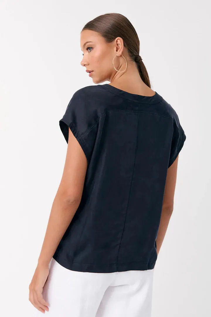 Karina Cupro V Neck Top Navy/Pack