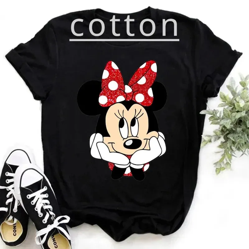 Kawaii Minnie Mouse Summer Boy Girl Top Children Clothing Disney Cotton Tshirt Short Sleeve Casual Kid T-shirts Fashion Baby Tee