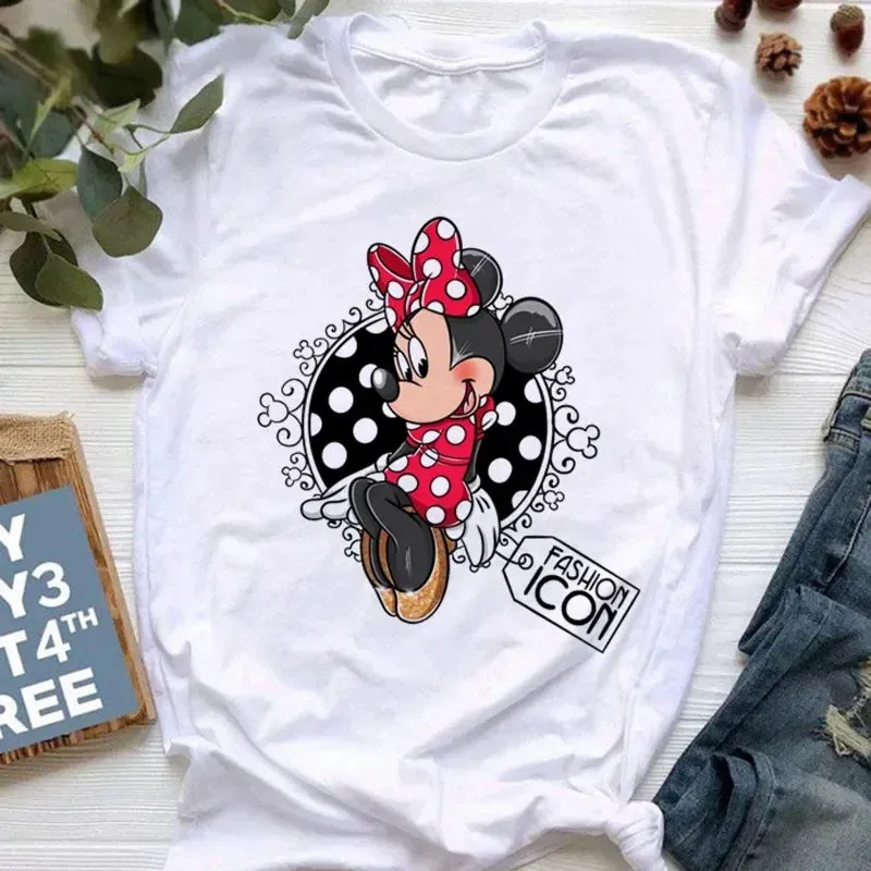 Kawaii Minnie Mouse Summer Boy Girl Top Children Clothing Disney Cotton Tshirt Short Sleeve Casual Kid T-shirts Fashion Baby Tee