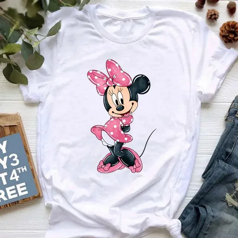 Kawaii Minnie Mouse Summer Boy Girl Top Children Clothing Disney Cotton Tshirt Short Sleeve Casual Kid T-shirts Fashion Baby Tee