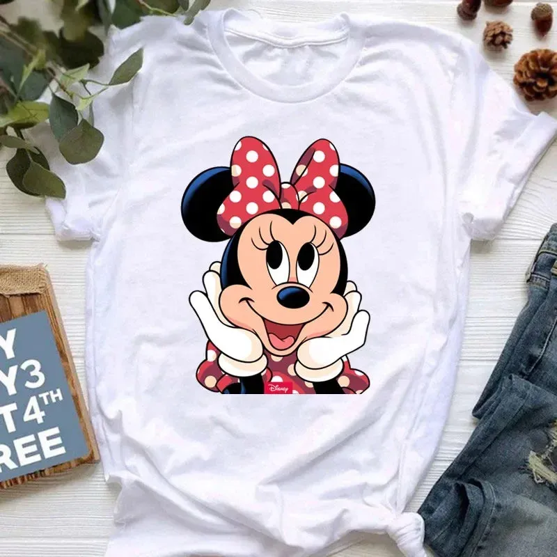 Kawaii Minnie Mouse Summer Boy Girl Top Children Clothing Disney Cotton Tshirt Short Sleeve Casual Kid T-shirts Fashion Baby Tee