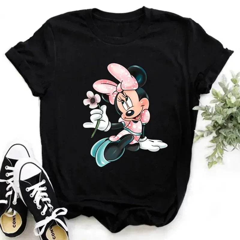 Kawaii Minnie Mouse Summer Boy Girl Top Children Clothing Disney Cotton Tshirt Short Sleeve Casual Kid T-shirts Fashion Baby Tee