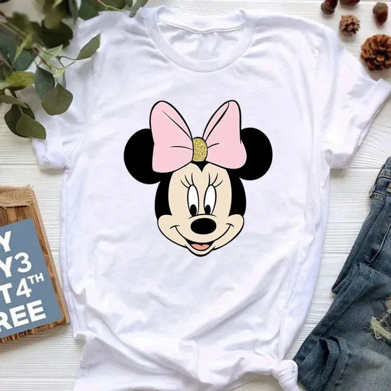 Kawaii Minnie Mouse Summer Boy Girl Top Children Clothing Disney Cotton Tshirt Short Sleeve Casual Kid T-shirts Fashion Baby Tee