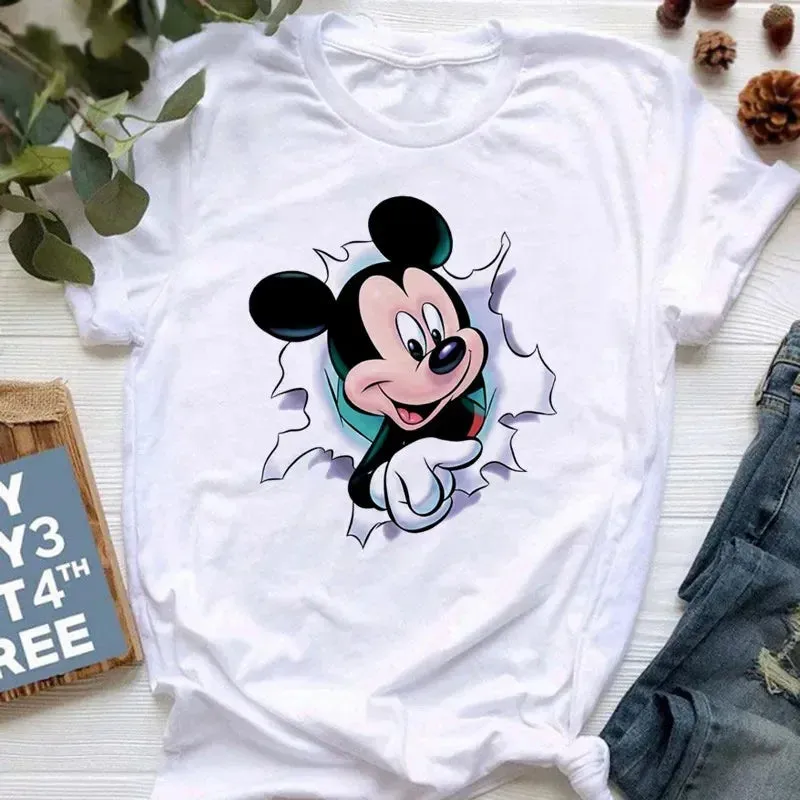 Kawaii Minnie Mouse Summer Boy Girl Top Children Clothing Disney Cotton Tshirt Short Sleeve Casual Kid T-shirts Fashion Baby Tee