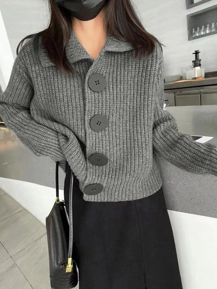 LANFUBEISI - Knit Big Button Cardigan