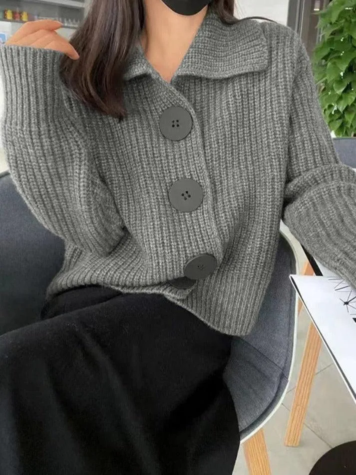 LANFUBEISI - Knit Big Button Cardigan