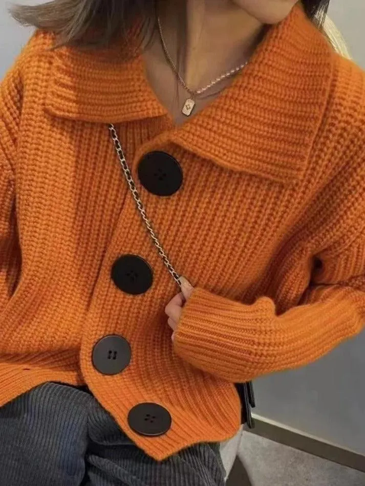 LANFUBEISI - Knit Big Button Cardigan