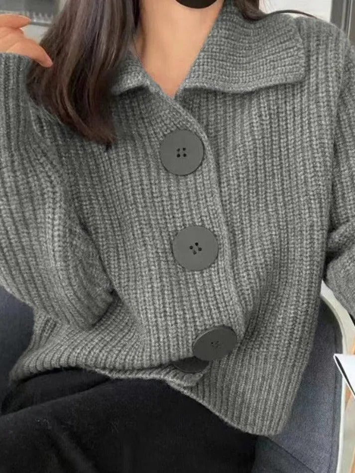 LANFUBEISI - Knit Big Button Cardigan