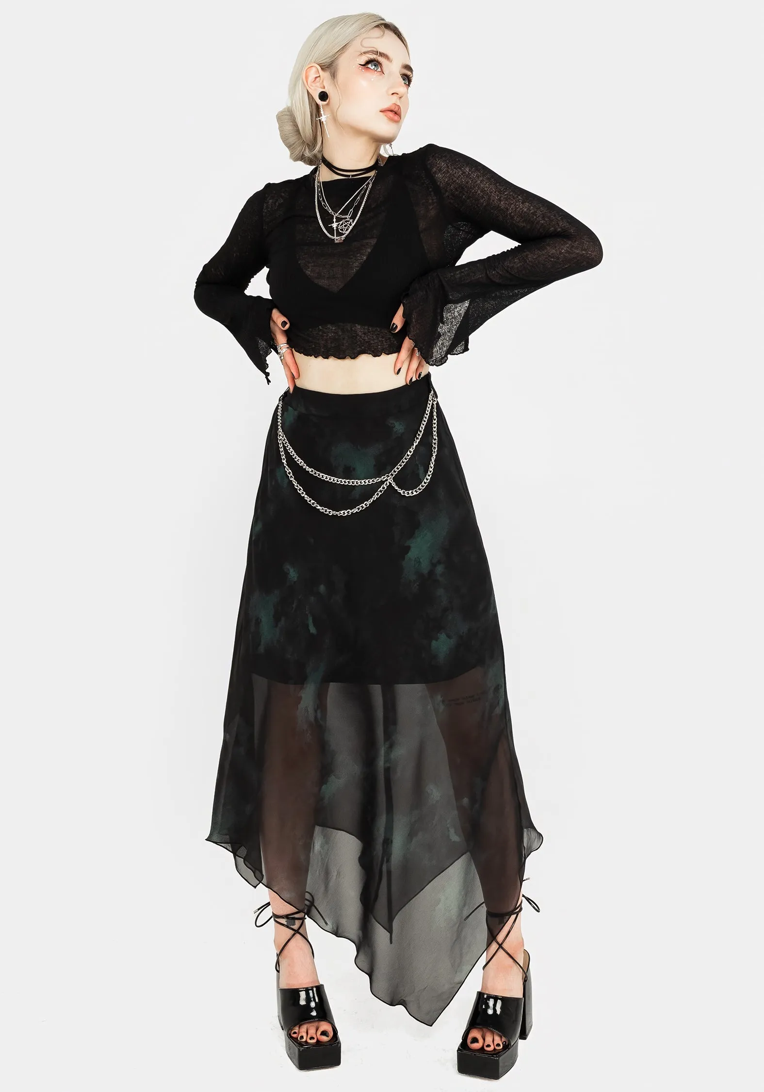 Lichen Chiffon Midaxi Skirt With Belt