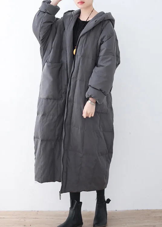 Limited Stock-Gray Warm Down Coat Plus Size Parka thick Hooded Maxi Cardigan