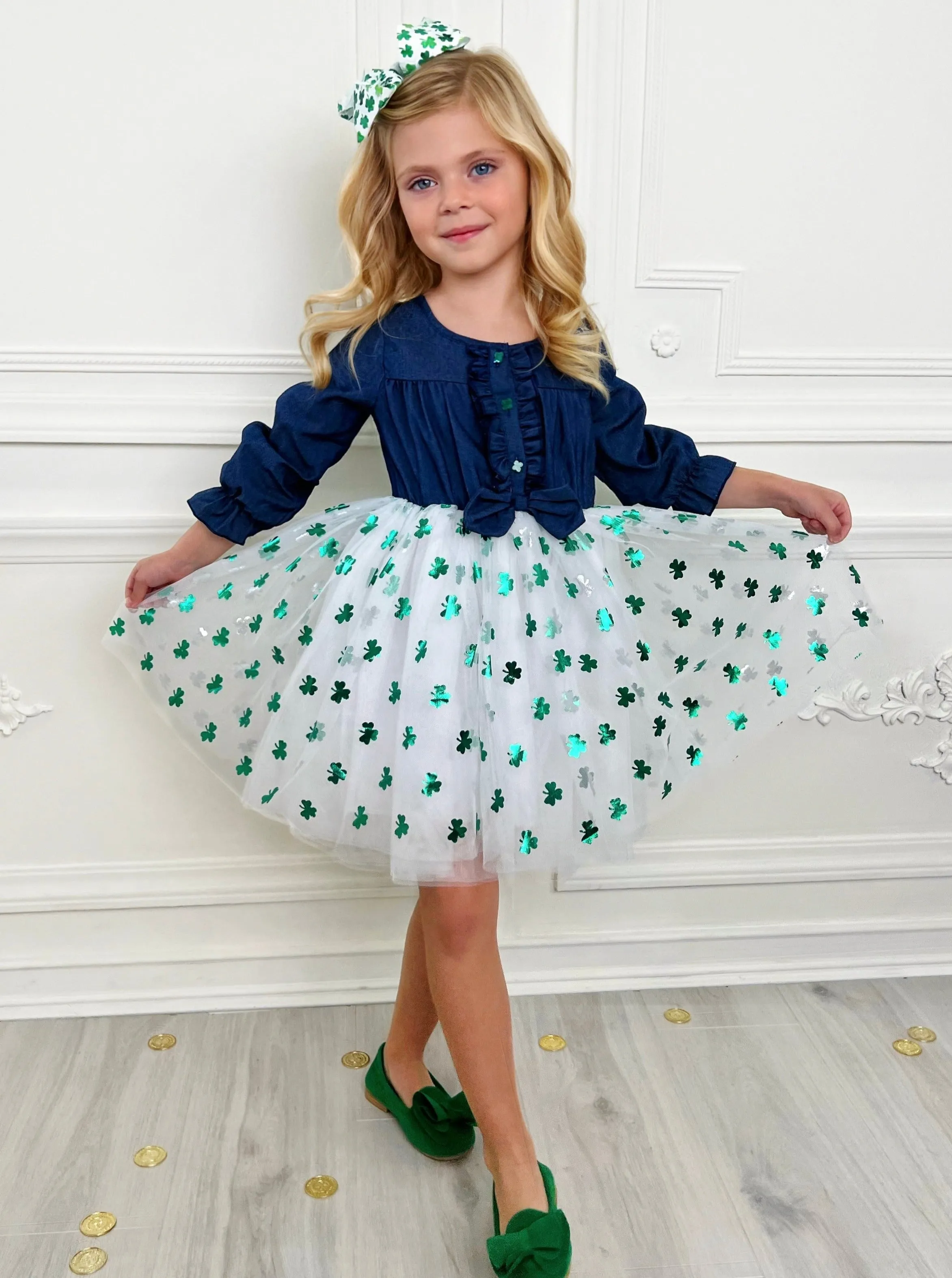 Lucky Chambray Shimmer Clover Dress