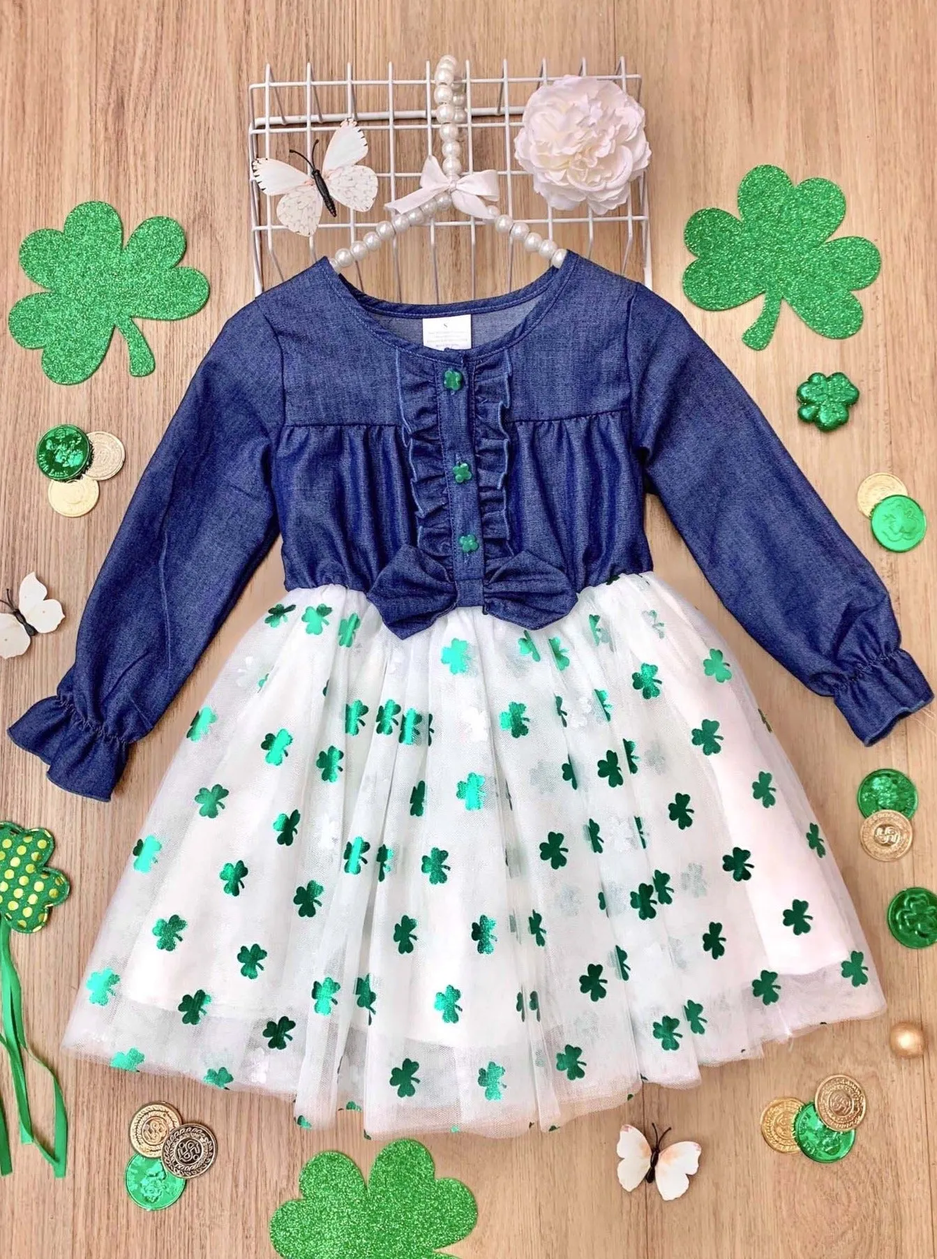 Lucky Chambray Shimmer Clover Dress