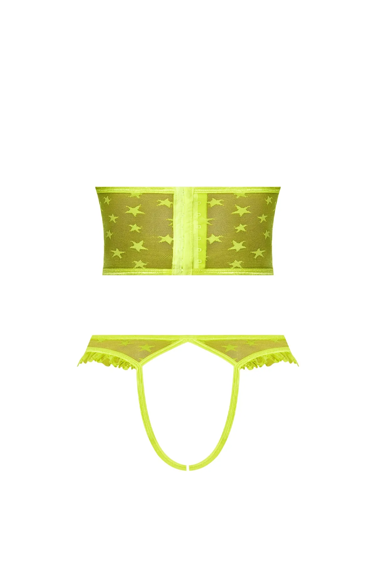 Magic Silk Love Star Cupless Bustier & Open Crotch Panty Set Neon Lime Green