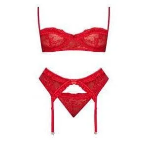 Magic Silk Ooh La Lace Demi Bra, Garter & Tanga Set Red