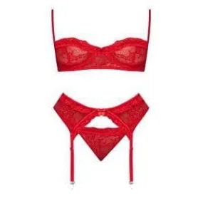 Magic Silk Ooh La Lace Demi Bra, Garter & Tanga Set Red