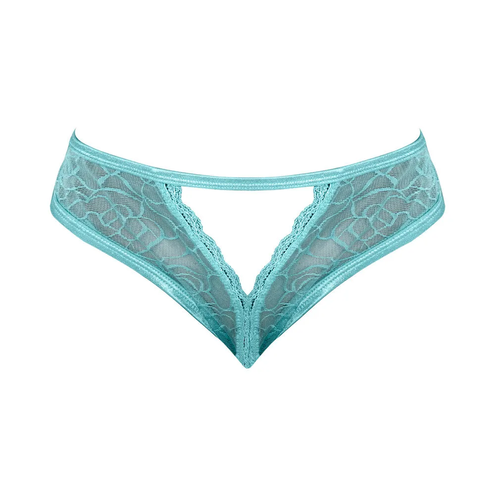 Magic Silk Soft Petals Floral Mesh Crotchless Cheeky Panty Aqua