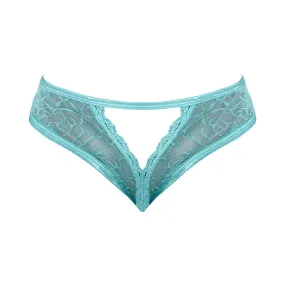 Magic Silk Soft Petals Floral Mesh Crotchless Cheeky Panty Aqua