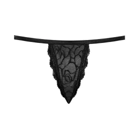 Magic Silk Soft Petals Floral Mesh Lace Thong Black