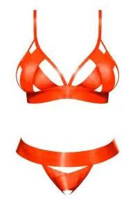 Magic Silk Strap Tease Bra & Crotchless Panty Set Orange