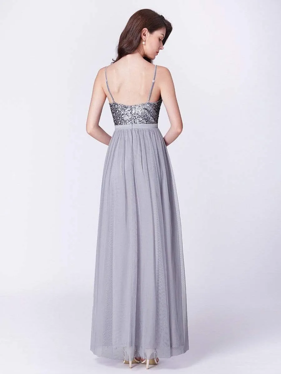 Maxi Long Spaghetti Strap Prom Dress for Women with Sequin