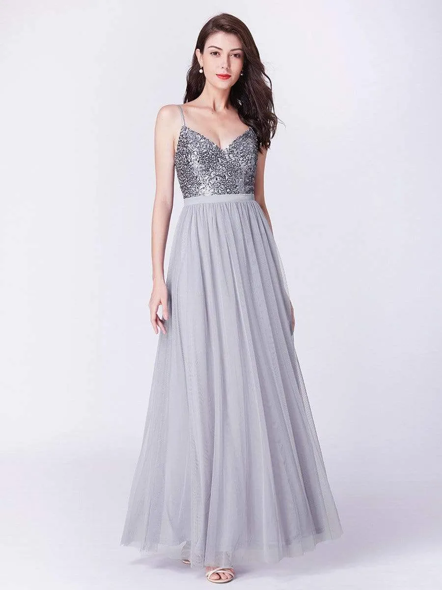 Maxi Long Spaghetti Strap Prom Dress for Women with Sequin