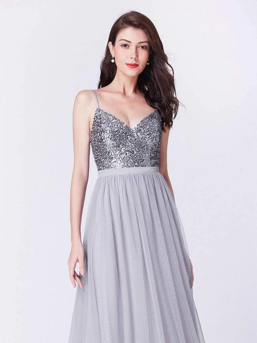 Maxi Long Spaghetti Strap Prom Dress for Women with Sequin