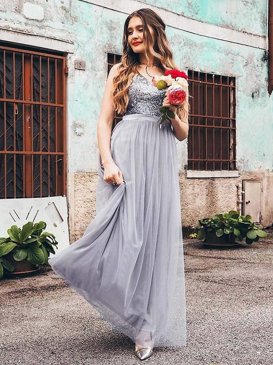 Maxi Long Spaghetti Strap Prom Dress for Women with Sequin