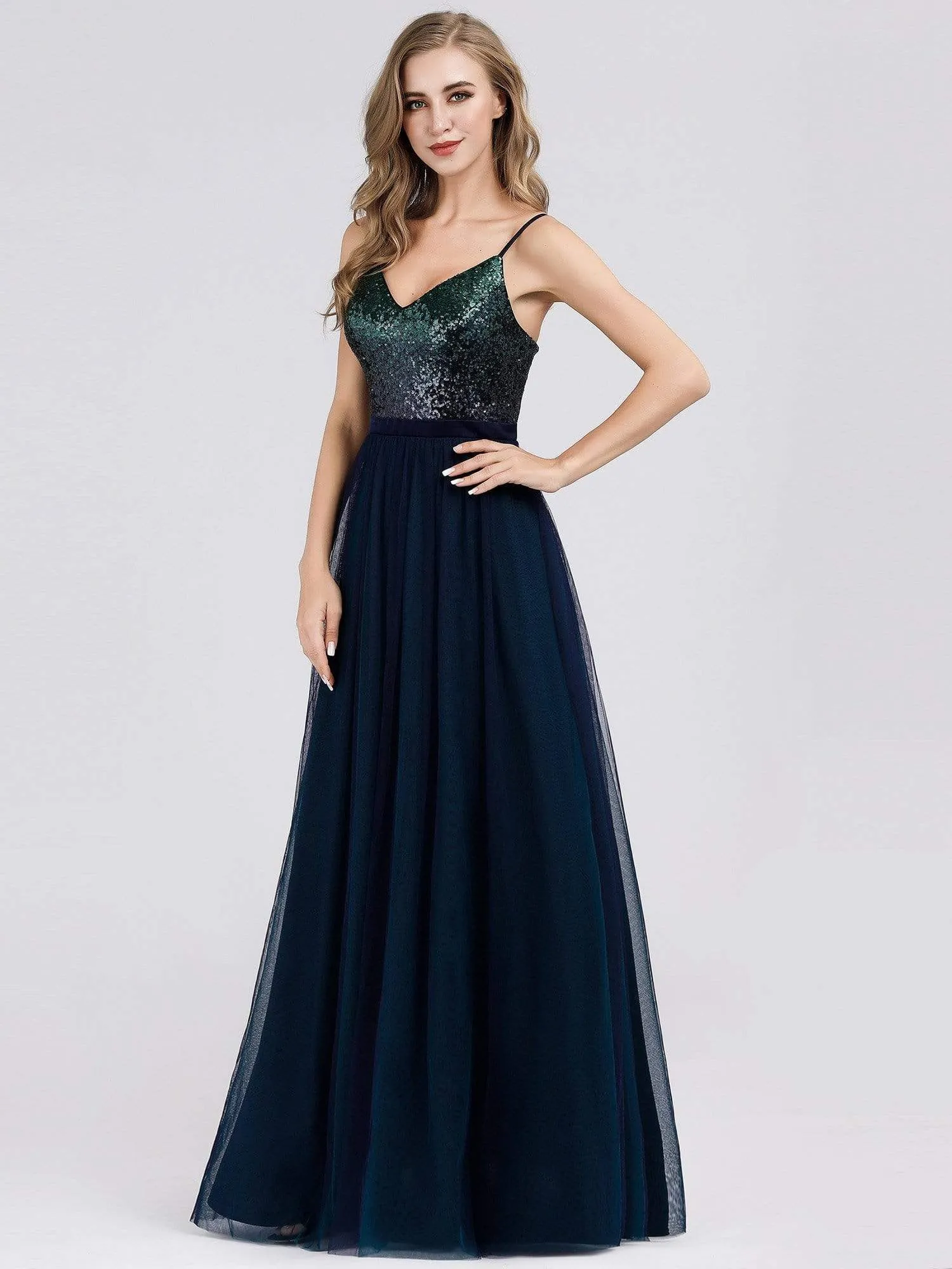 Maxi Long Spaghetti Strap Prom Dress for Women with Sequin