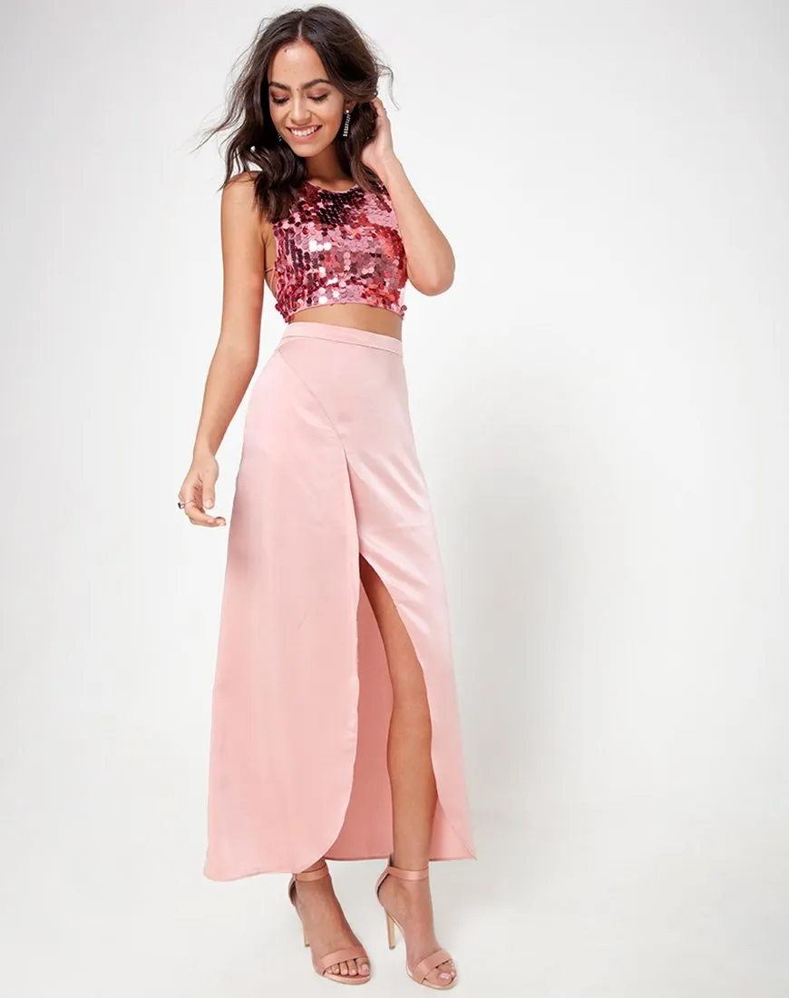 Melanta Maxi Prom Skirt in Satin Blush