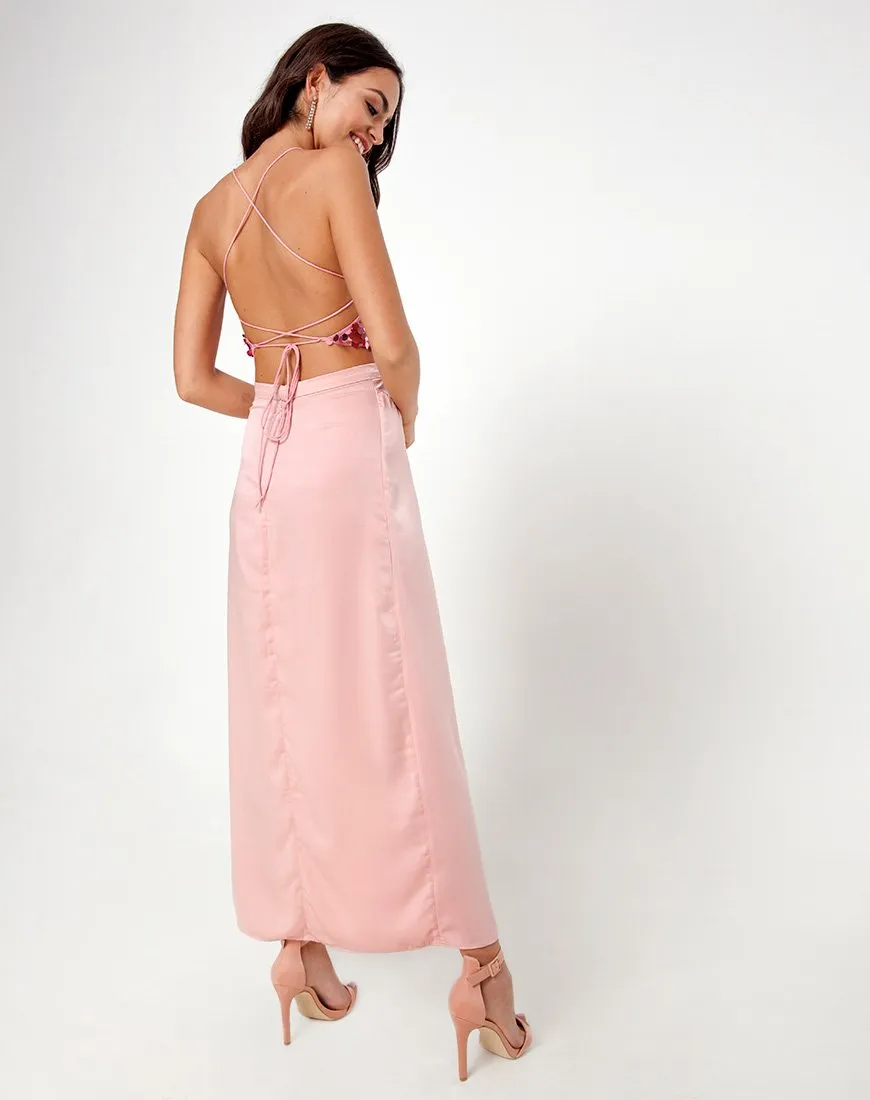 Melanta Maxi Prom Skirt in Satin Blush