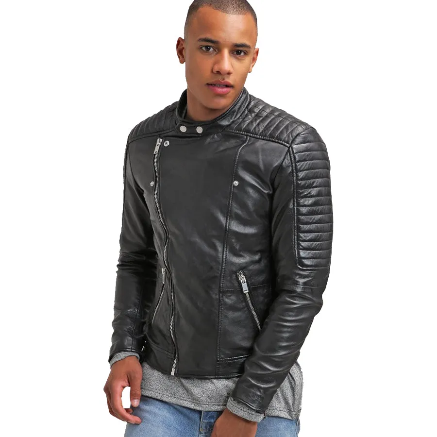 Mens Black Leather Biker Jacket