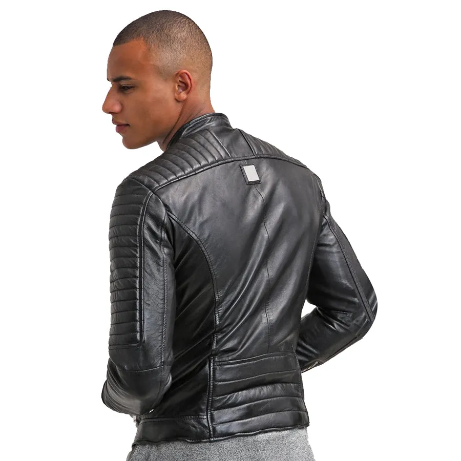 Mens Black Leather Biker Jacket