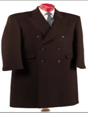 Men's Dark Brown Double Breasted Six Button Fully Lined Long Coat