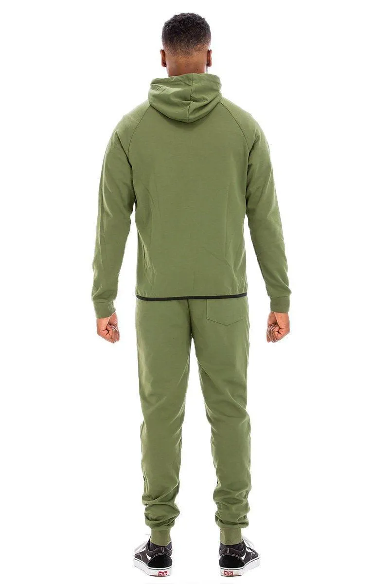 Mens Dynamic Olive Green Solid Sweat Track Set