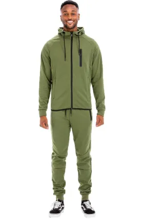 Mens Dynamic Olive Green Solid Sweat Track Set