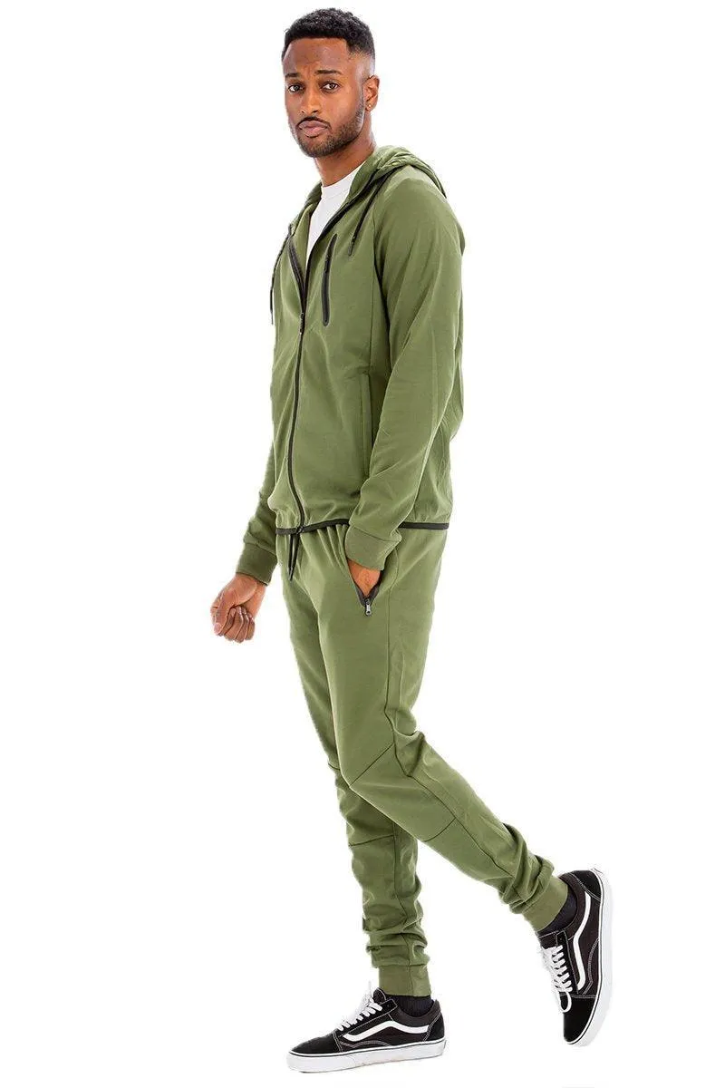 Mens Dynamic Olive Green Solid Sweat Track Set