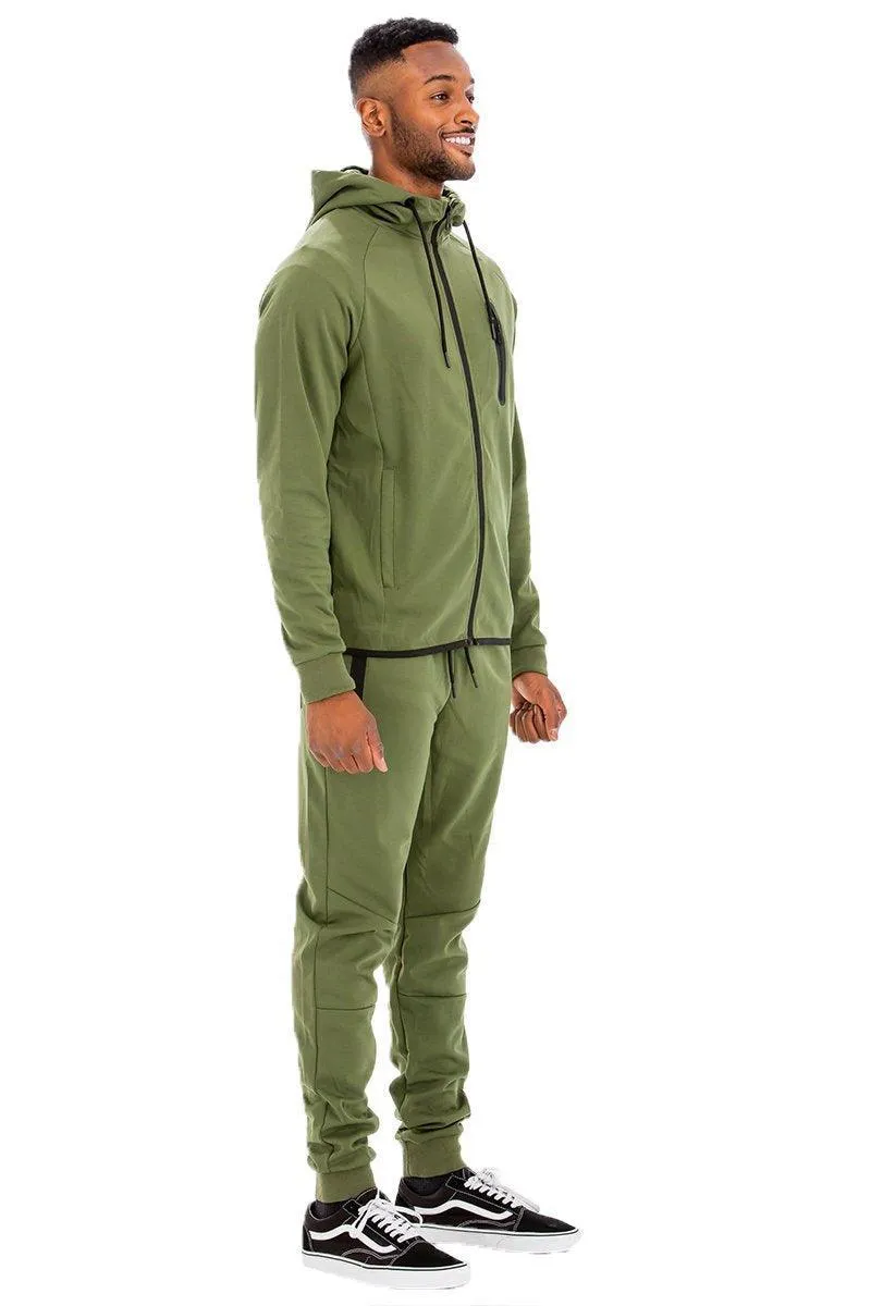 Mens Dynamic Olive Green Solid Sweat Track Set