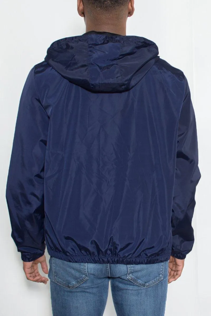 Mens Navy Blue With White Reflective Zipper Windbreaker