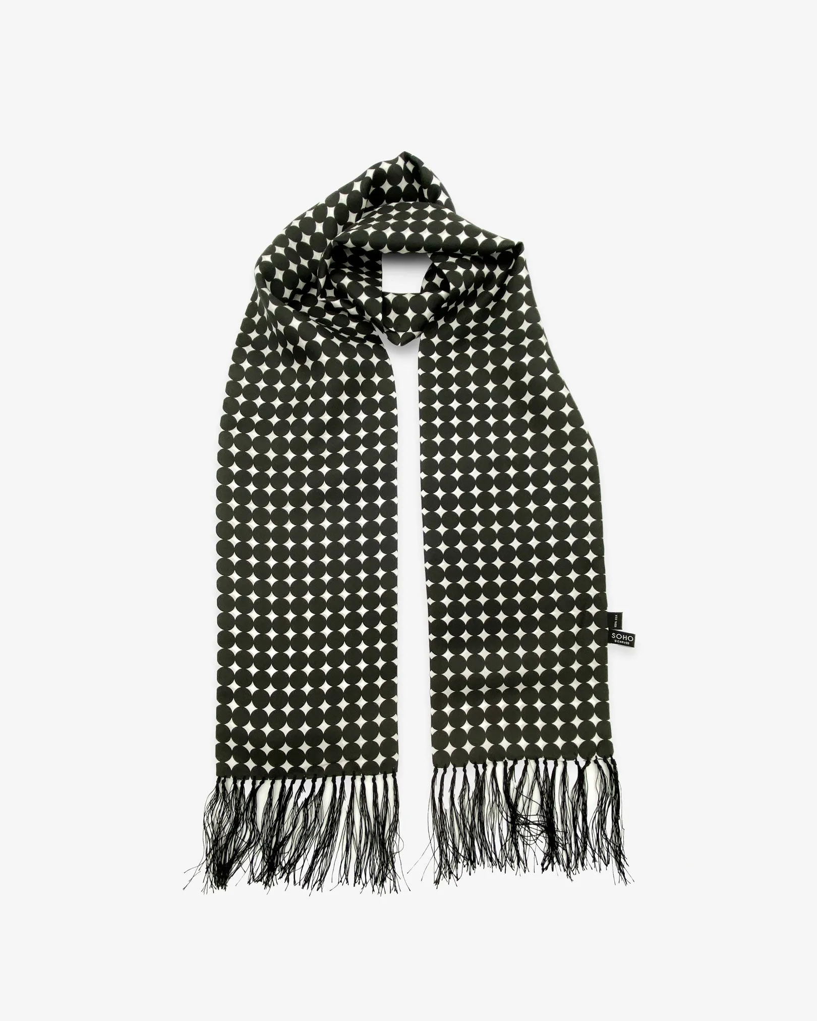 Mens Silk Aviator Scarf in Black & White Spots - The Grant