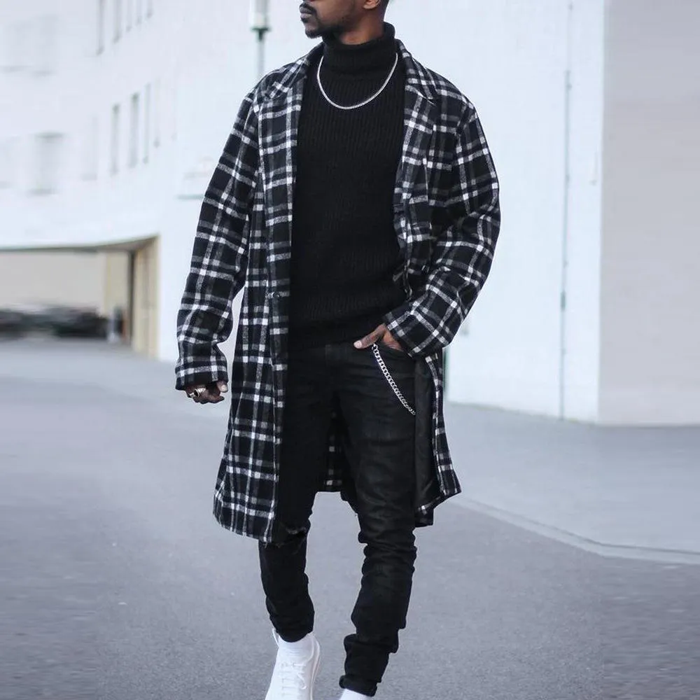 Men's Trench Coat Plaid Overcoat