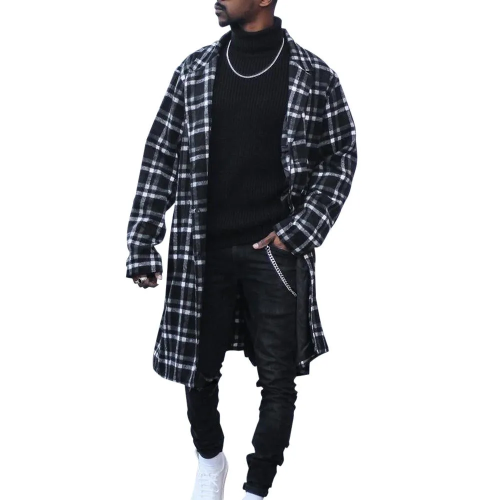 Men's Trench Coat Plaid Overcoat