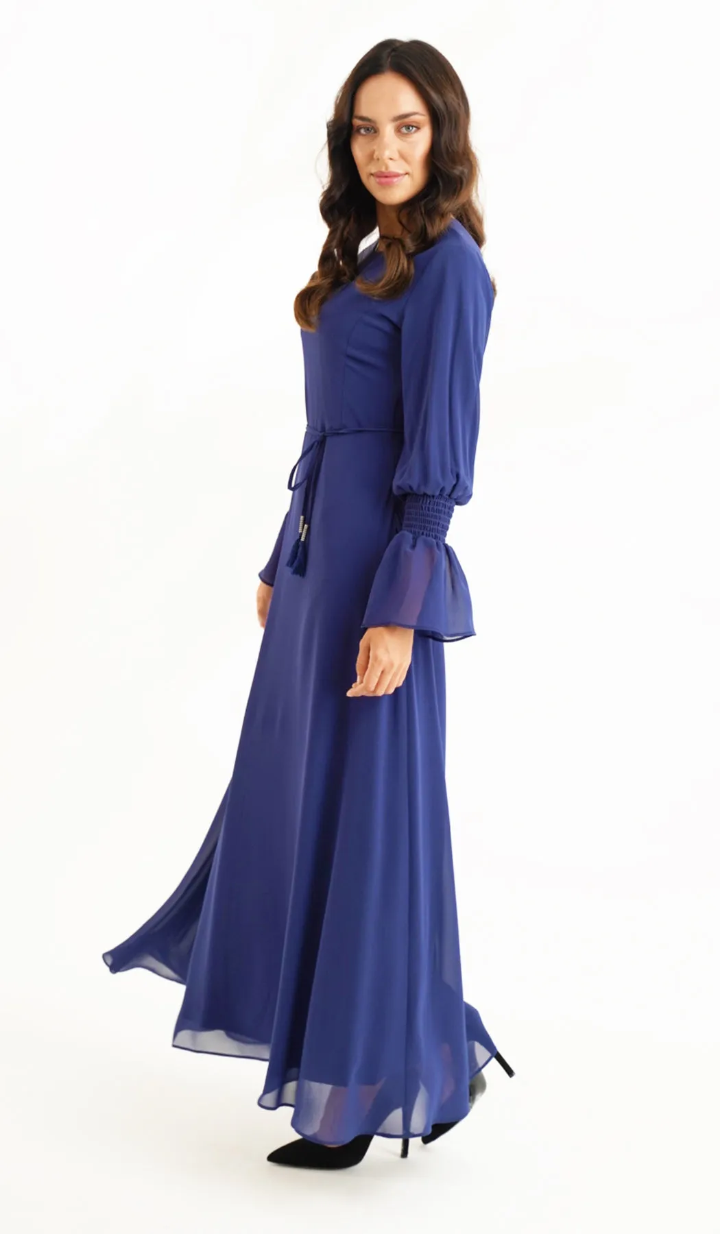 Merve Modest Long Chiffon Maxi Dress - Sapphire - Final Sale