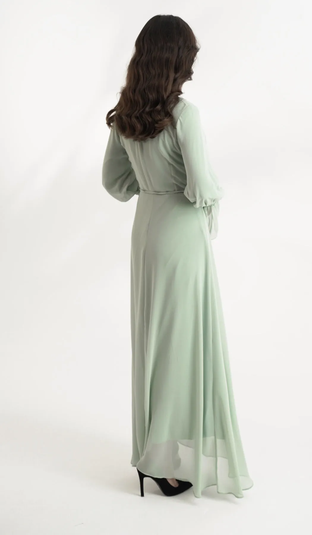 Merve Modest Long Chiffon Maxi Dress - Seafoam - Final Sale