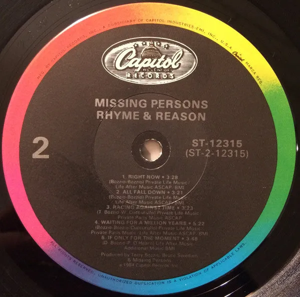 Missing Persons - Rhyme & Reason (LP, Album, Win) (NM or M-)