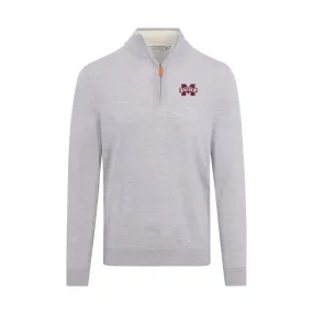 Mississippi State Light Grey Melange Cashmere Touch Australian Merino Quarter Zip Sweater