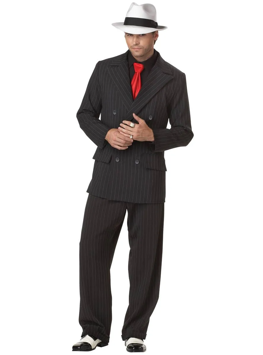 Mob Boss Mens Black Pinstripe 1920s Gangster Costume